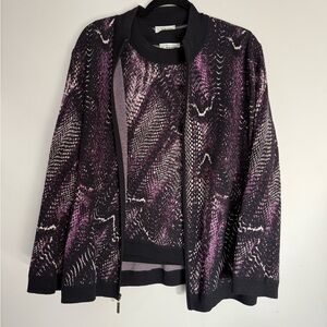 St. John Sport Purple Snakeskin Print Zip Up Sweater Jacket Tank Top 2pc Set Vtg